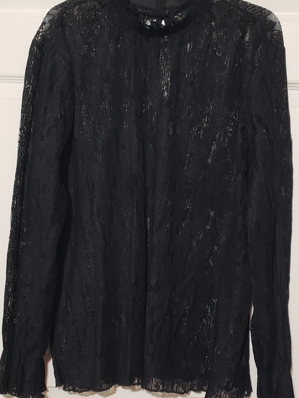 Black Lace Long-Sleeve Sheer Blouse